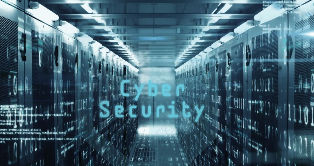 Advanced Data Center with Cyber Security Theme in Blue Light