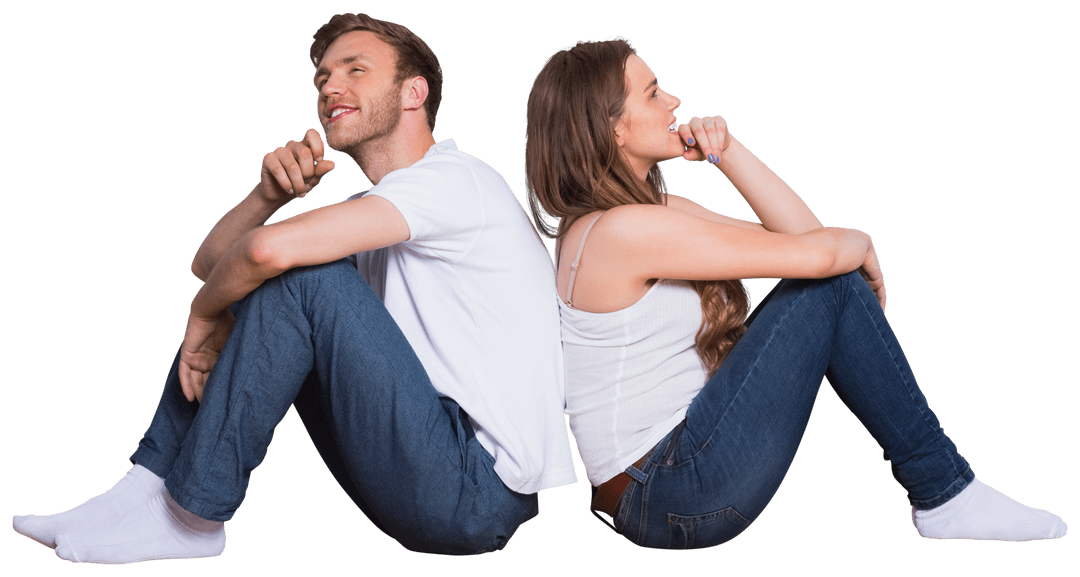 Inside Transparent Happy Couple Pondering Looking Upward