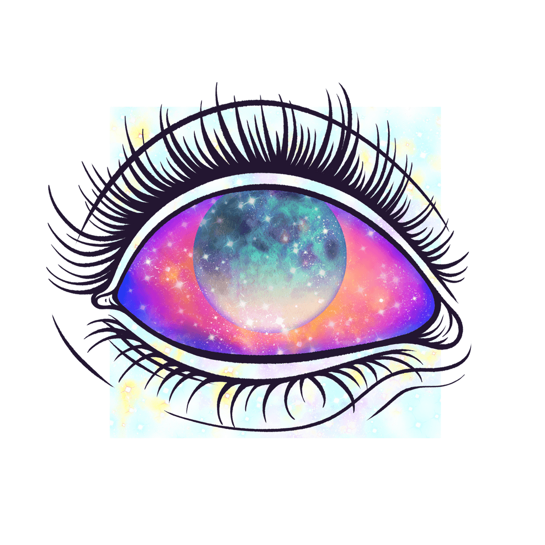 Transparent Cosmic Eye with Watercolor Galaxy Iris