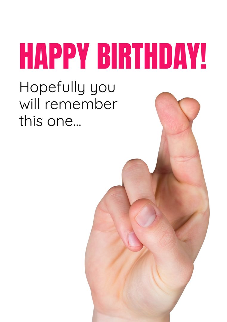 Happy Birthday Card with Crossed Fingers Gesture