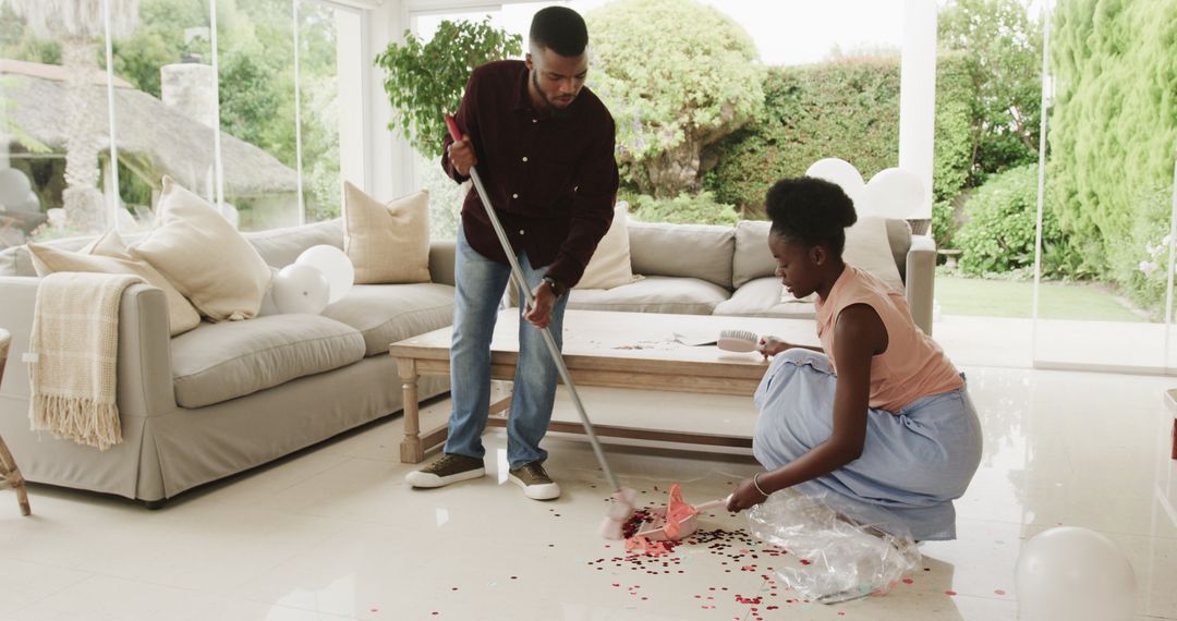 Couple Collaborating on Cleaning Chores at Home