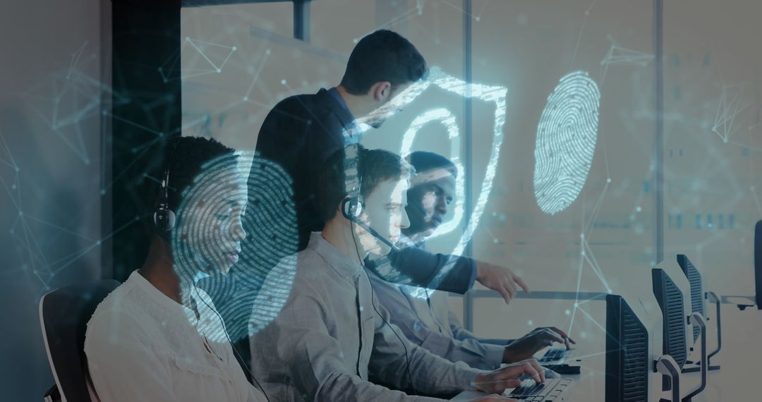 Diverse Professionals Focus on Digital Cybersecurity