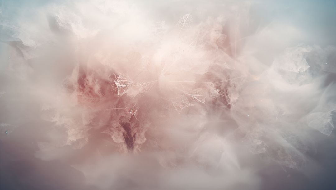 Ethereal Rose-Beige Mist with Geometric Wireframe Mesh Forming Abstract Digital Background