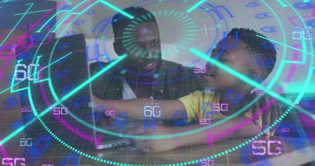 Father and Son Engage with Digital Interface and 5G Technology