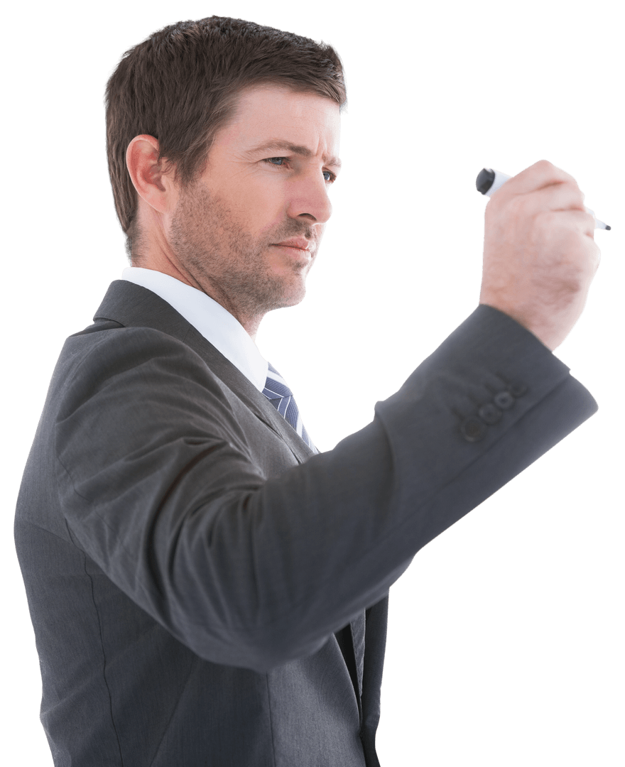 Transparent Businessman Writing Vision in Suit with Marker