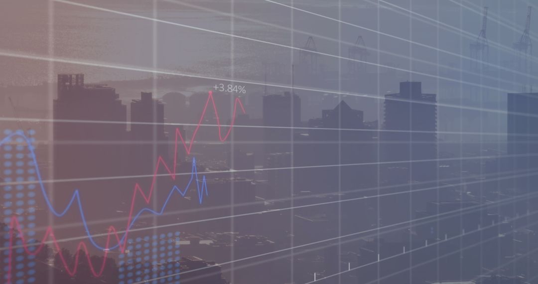 Dynamic Financial Data Graph Overlaying Urban Skyline