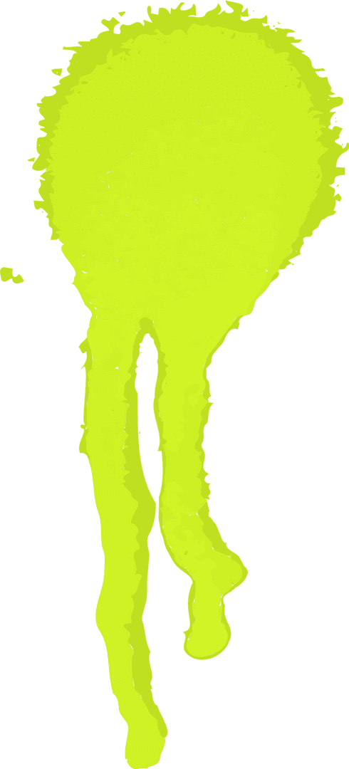 Luminous Neon Green Paint Splash with Long Dripping Pattern on Transparent