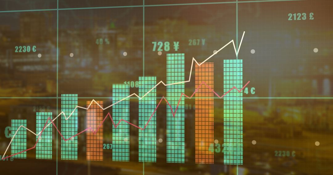Digital Trading Figures Against Urban Backdrop