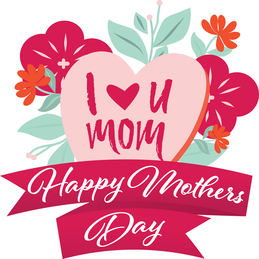 Transparent Mother's Day Floral Heart with Text Design