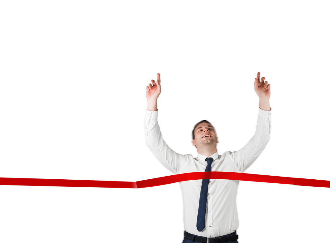 Businessman Crossing Finish Line with Confidence on Transparent Background