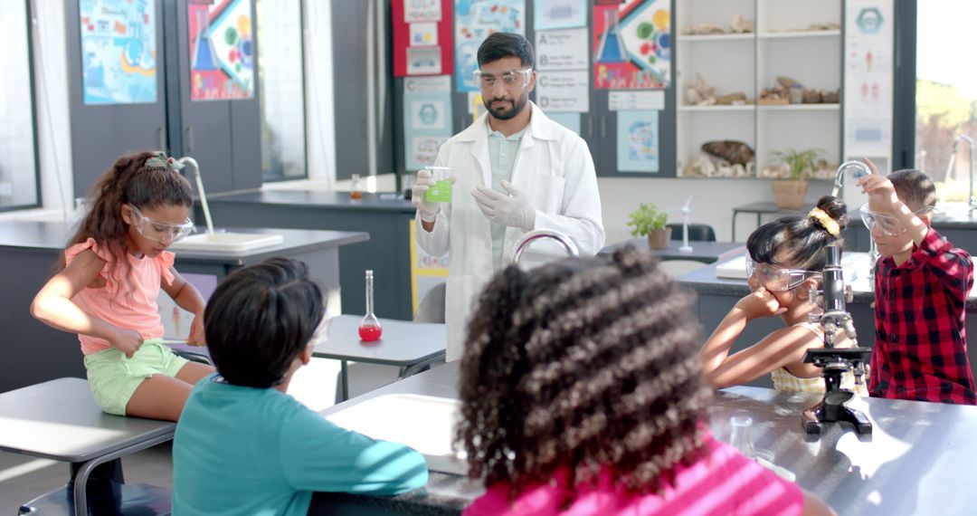Diverse Students Engaged in Classroom Chemistry Lesson