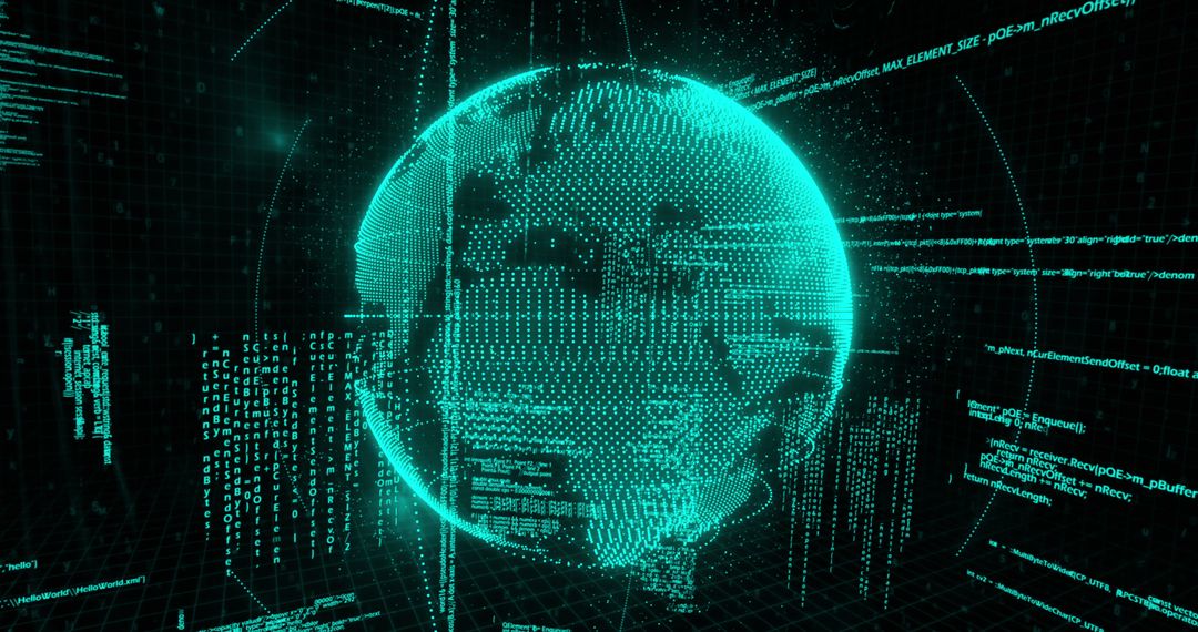 Digital World with Spinning Globe and Data Network