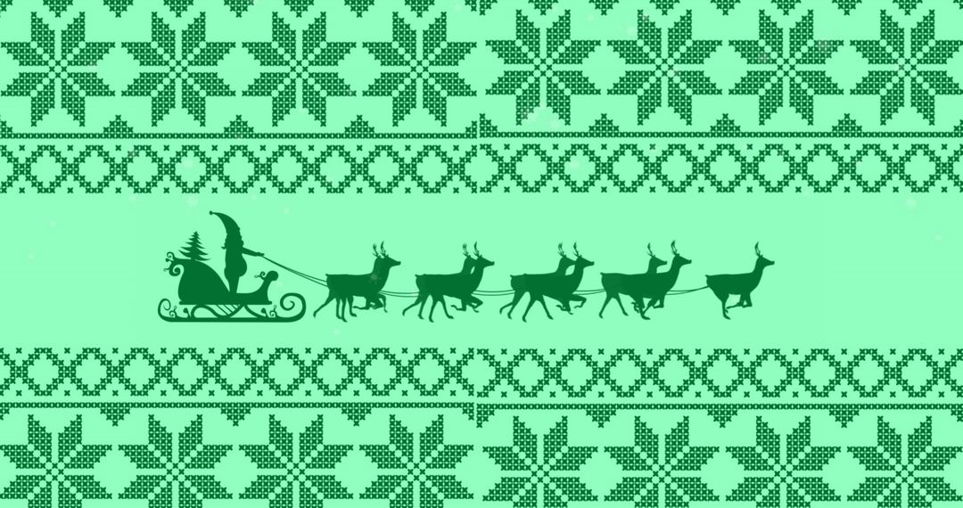 Christmas Motif with Santa's Sleigh and Reindeer on Green