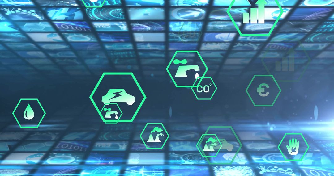 Virtual Reality Grid Illustrating Environmental Sustainability and Technology