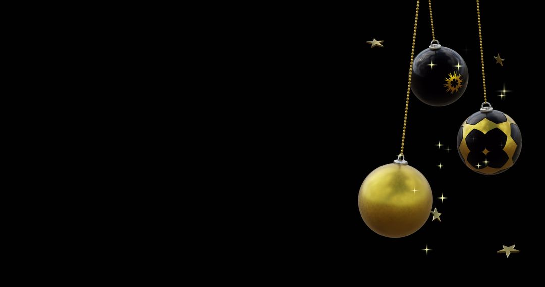 Black and Gold Christmas Baubles with Stars on Black Background - Free Images, Stock Photos and Pictures on Pikwizard.com