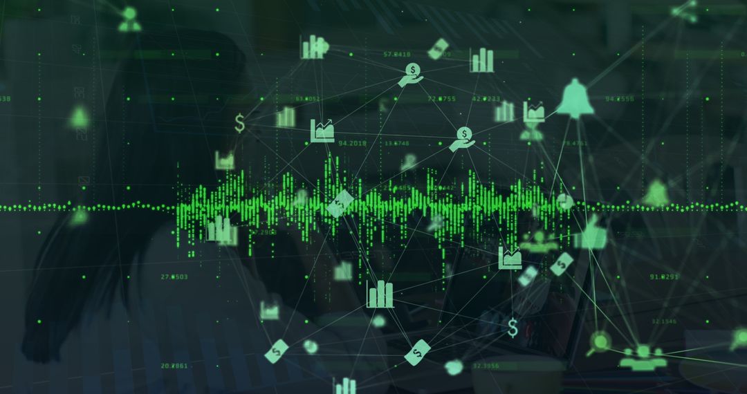 Abstract Digital Network Overlay Tech Focused Female Worker