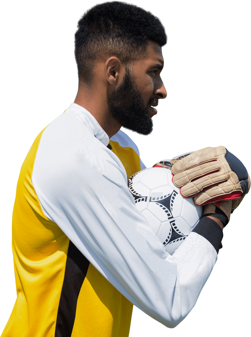 Transparent Image of Football Player Holding Ball in Game Stance