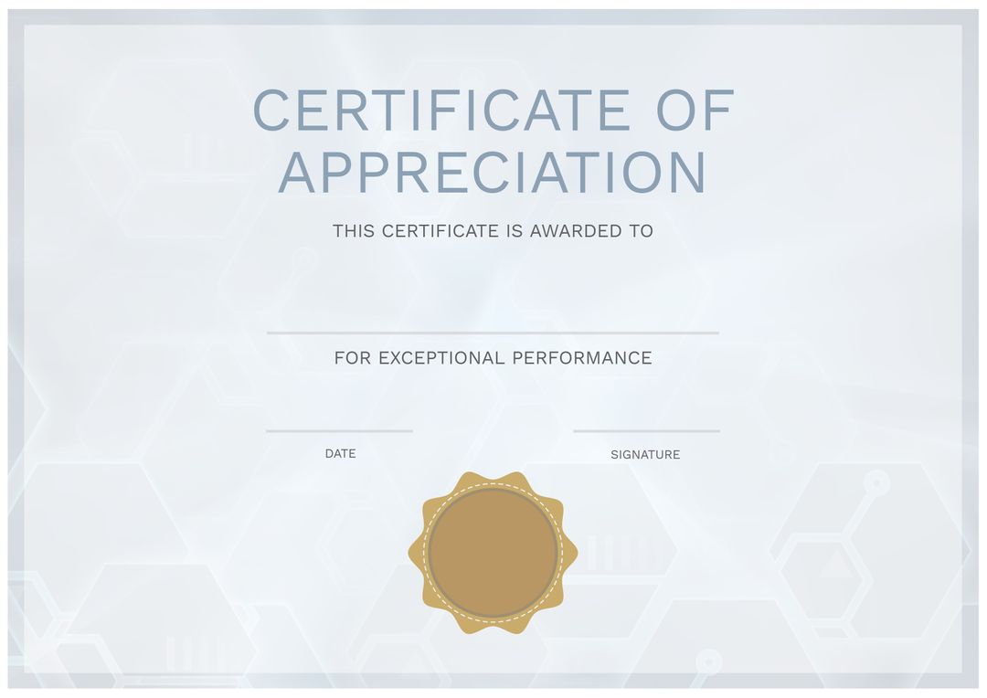 Elegant Certificate of Appreciation with Gold Seal for Exceptional Performance - Download Free Stock Templates Pikwizard.com