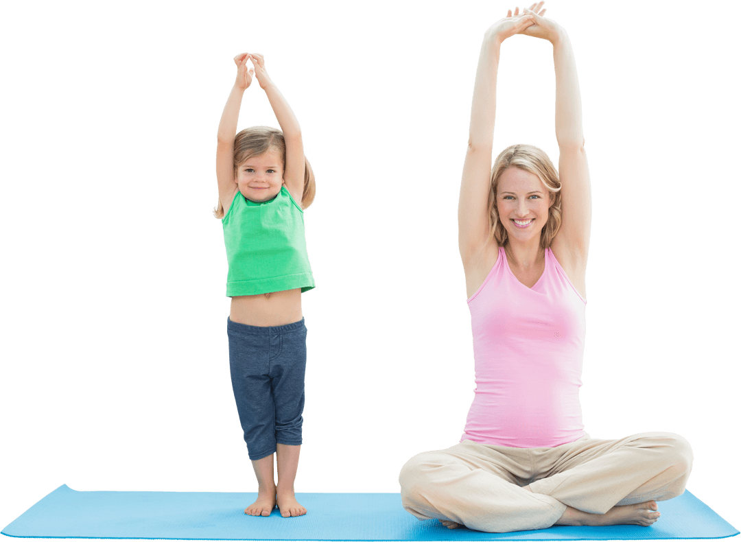 Transparent Mother and Son Practicing Yoga on Mat