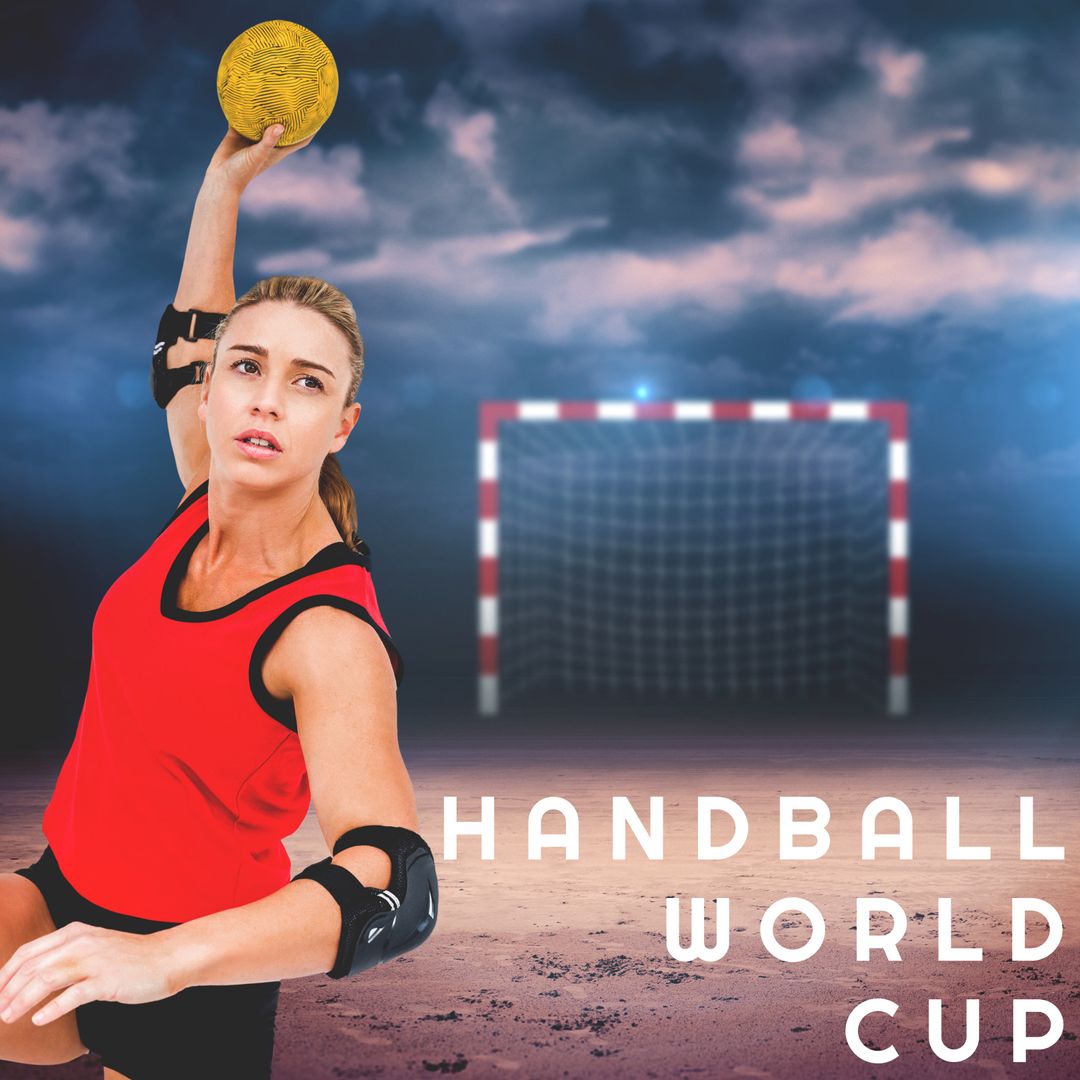 Determined Female Handball Player Ready to Score