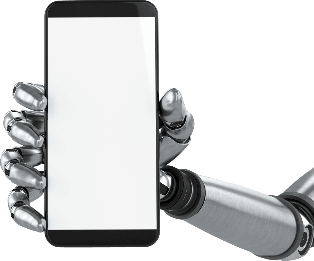 Transparent Robotic Hand Holding Smartphone with Copy Space
