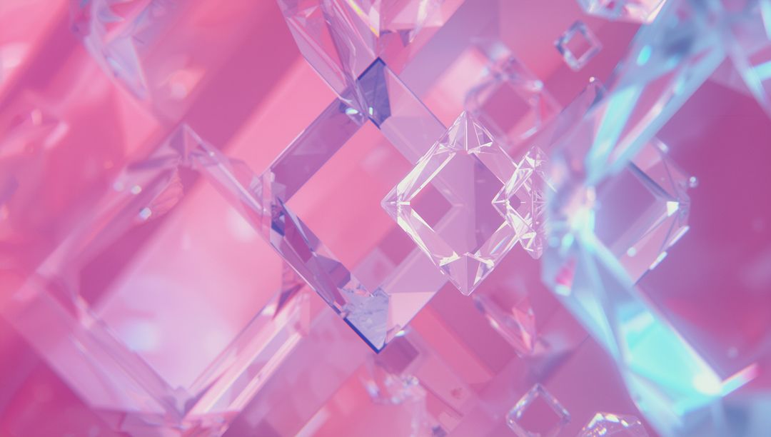 Floating Translucent Crystal Cubes in Pink and Cyan Light