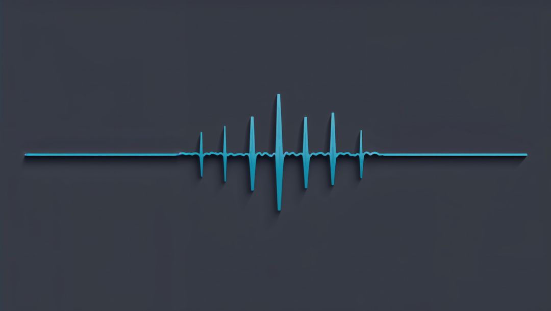 Minimalist cyan sound wave on gray background, seismograph concept