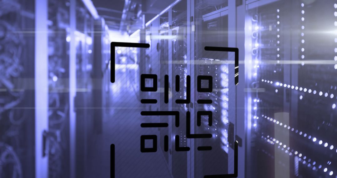 glowing qr code with neon elements in data center - Free Images, Stock Photos and Pictures on Pikwizard.com
