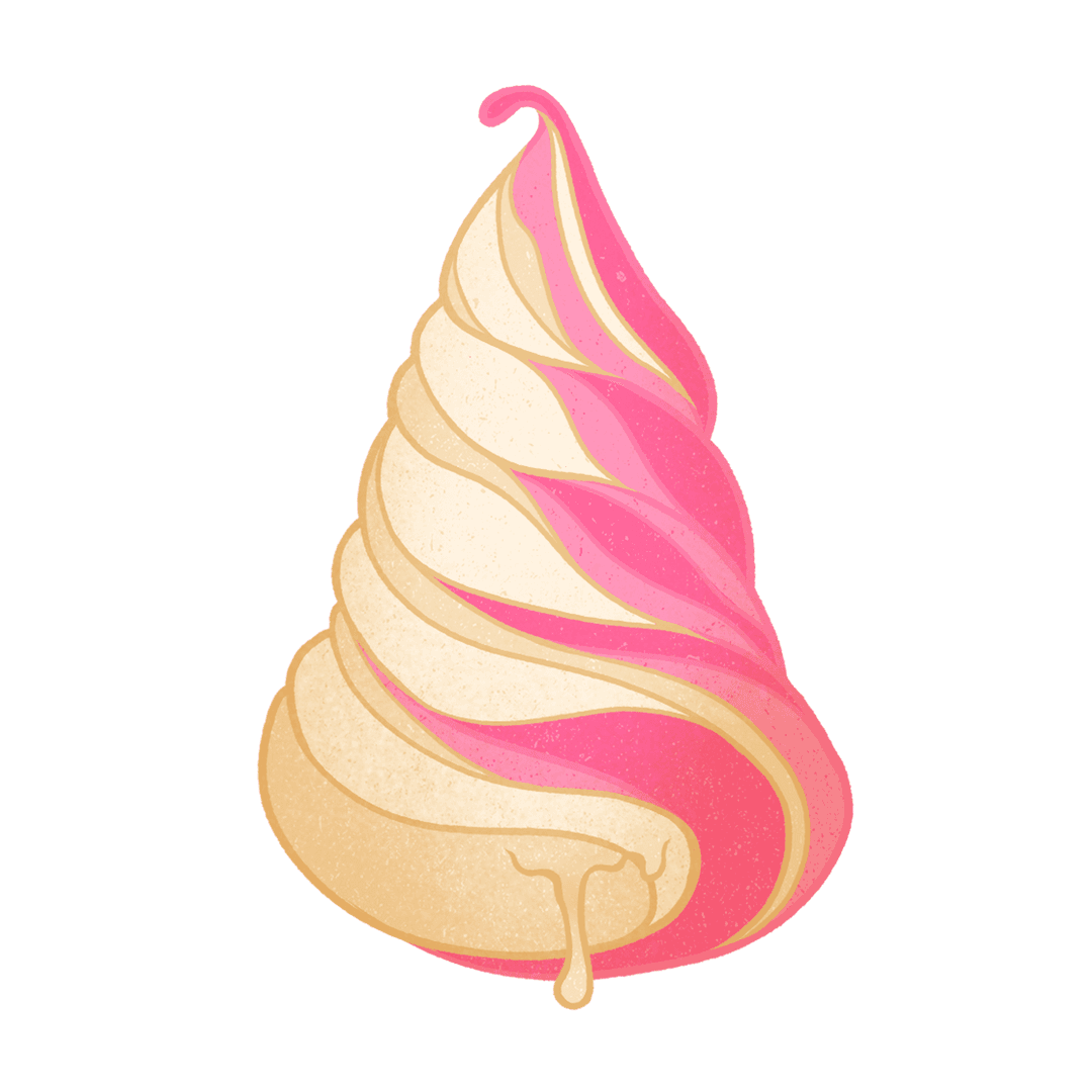 Colorful Cream-Pink Soft-Serve Ice Cream Swirl on Transparent Background