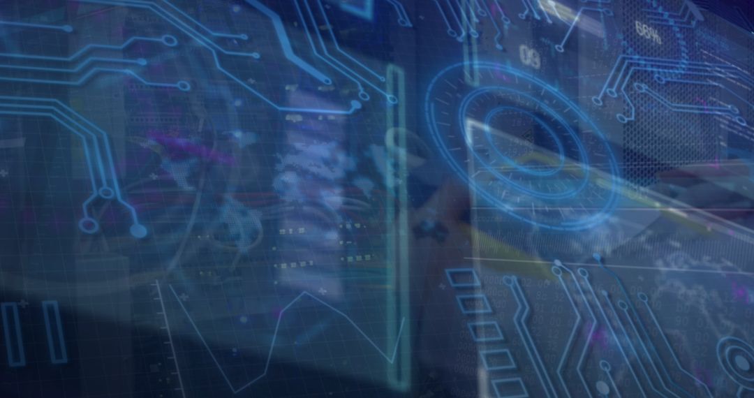 Digital Interface with Data Overlay on Server Room Technician