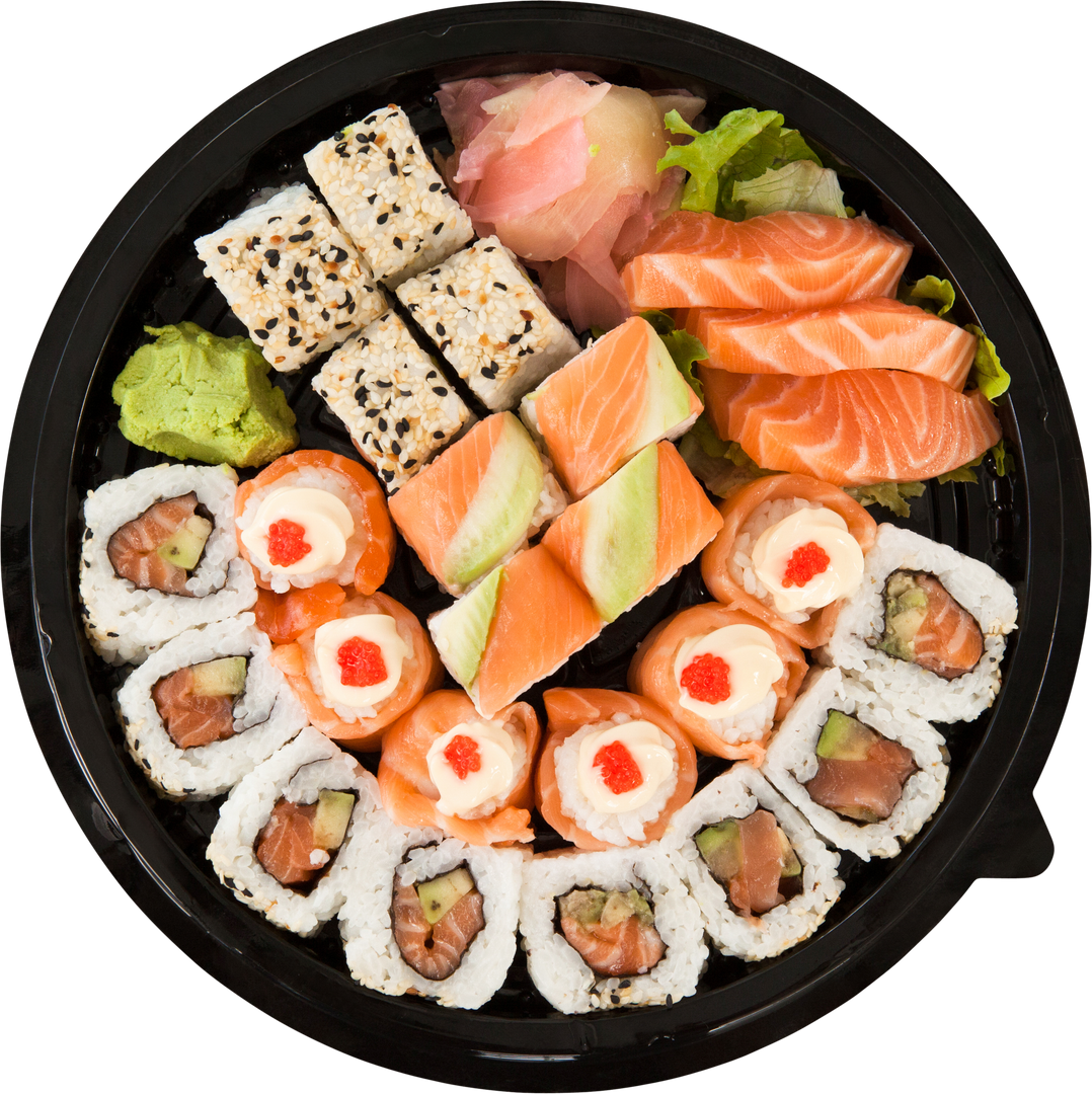 High Angle View of Transparent Container with Fresh Japanese Sushi Platter - Download Free Stock Images Pikwizard.com