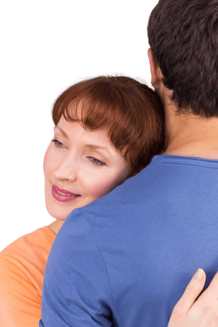 Transparent Content Happy Couple Embracing Affectionately