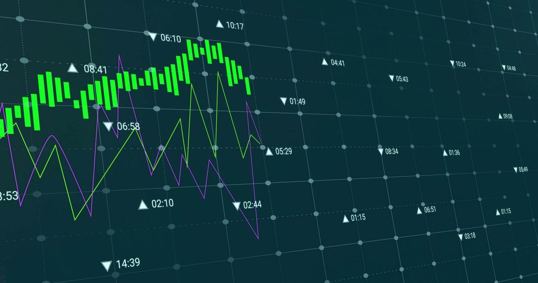 Futuristic Financial Chart with Vector Display on Digital Grid