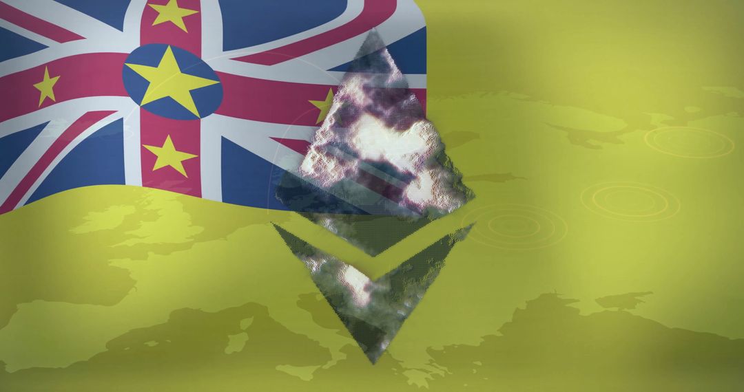 Niuean Flag Blended with Ethereum Logo over Map Background