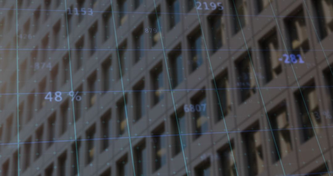 Modern Skyscraper with Overlaid Digital Data Visualization