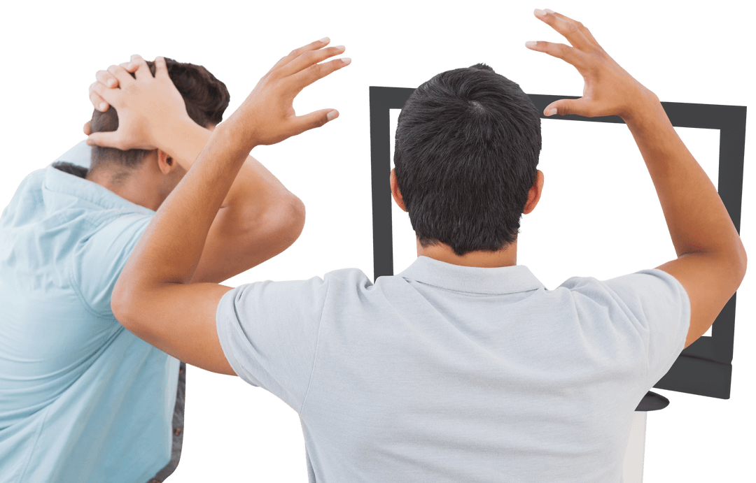 Cheering Men Watching TV Transparent Background Excitement