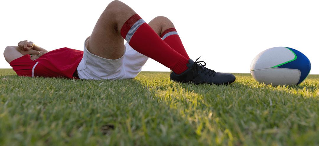 Transparent View of Rugby Player Relaxing Post Game on Field - Download Free Stock Images Pikwizard.com
