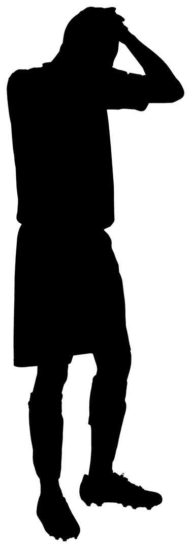 Silhouette of Football Player Holding Head on Transparent Background