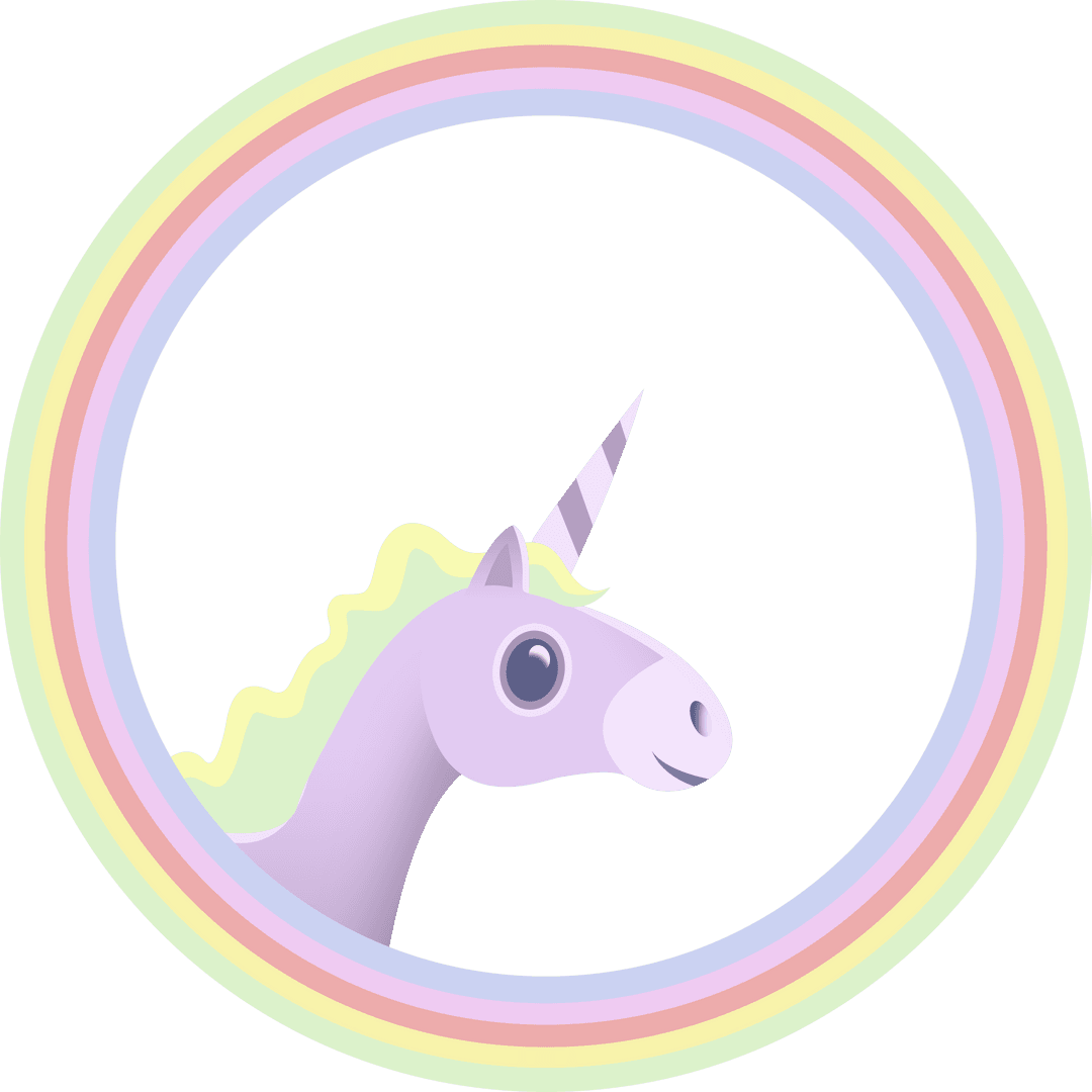 Magical Unicorn in Rainbow Circle on Transparent Background