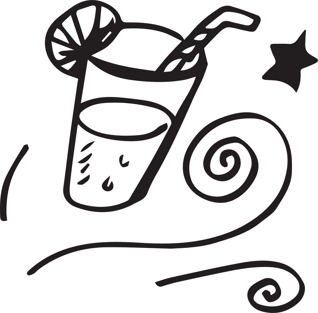 Transparent Drink Illustration with Straw and Swirl Design