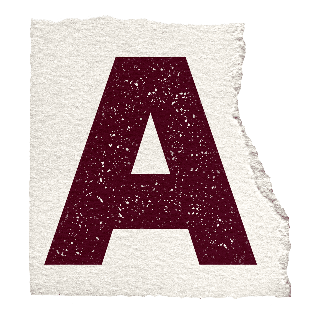 Vintage Stylized Letter A on Torn Textured Paper on Transparent