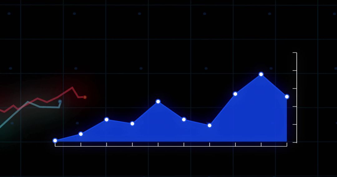 Finance Analysis with Upward Blue Line Chart on Dark Grid Background