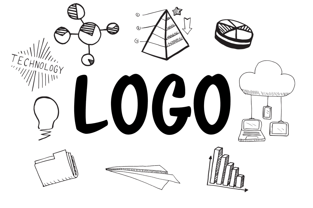 Digital Business Design Elements on Transparent Background