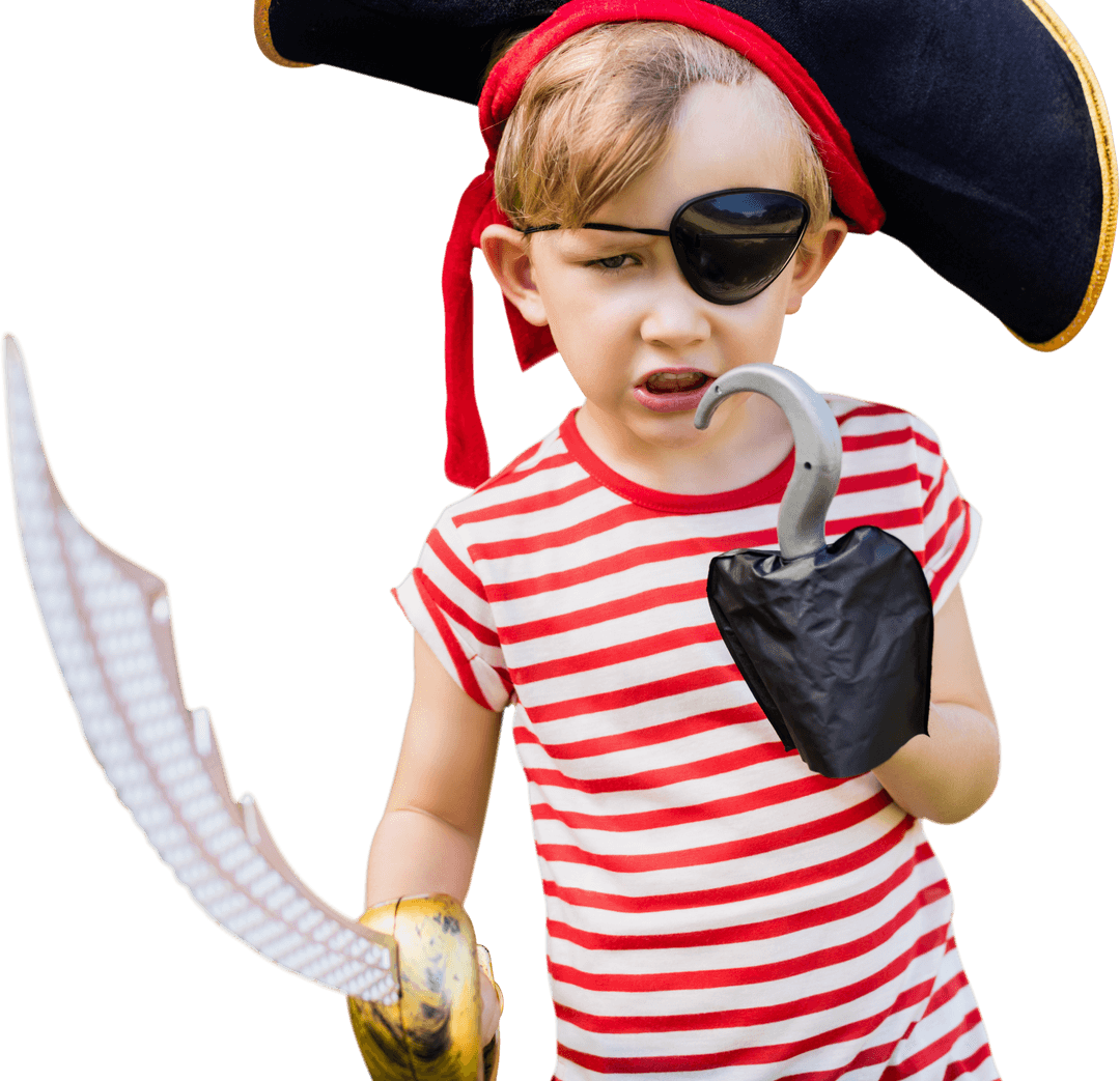 Transparent Pirate Costume with Sword and Hook for Kids