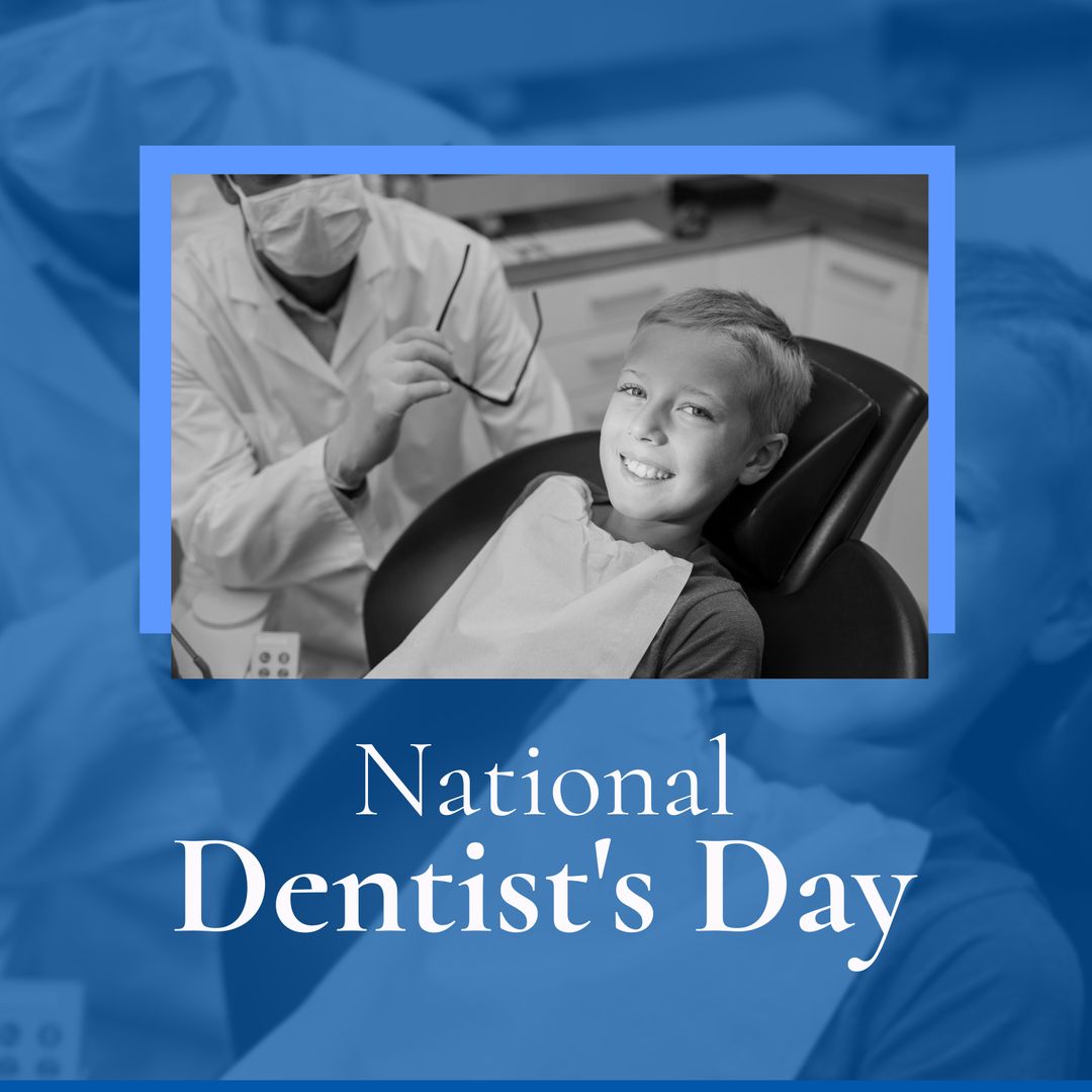 National Dentist's Day Poster Featuring Happy Child at Dental Clinic