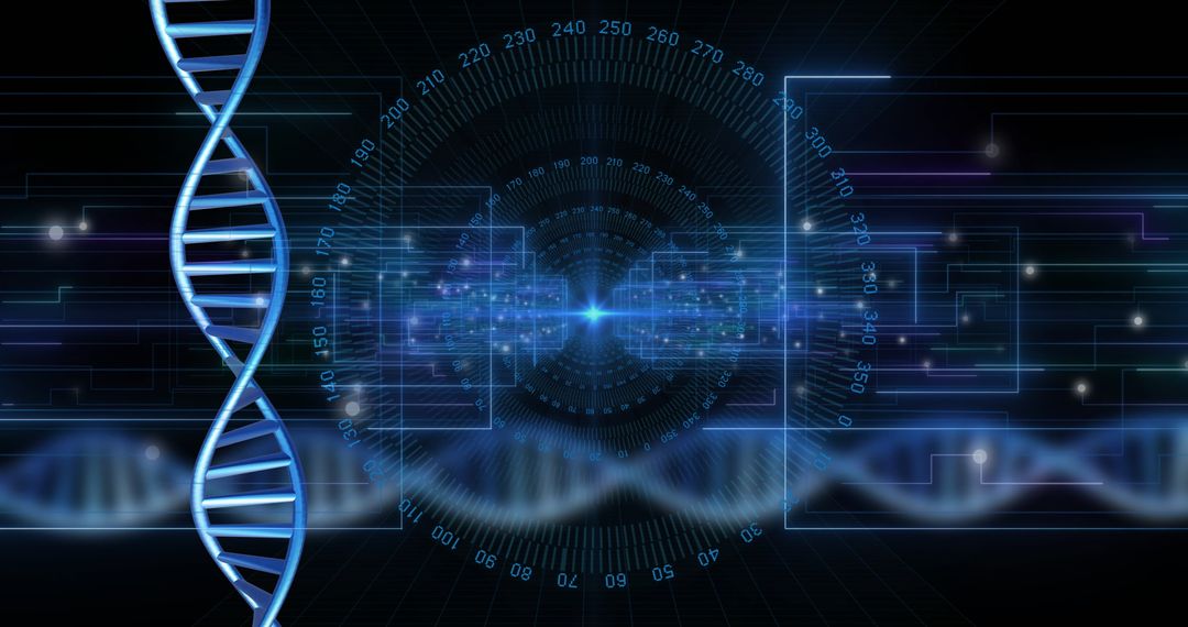 Futuristic DNA Helix with Data Processing Technology
