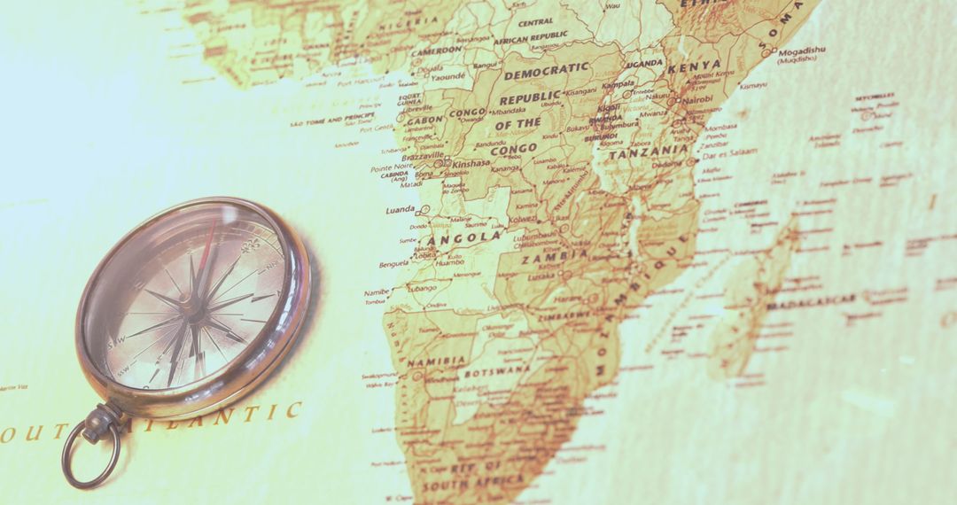 Vintage Compass on Map Focused on African Continent