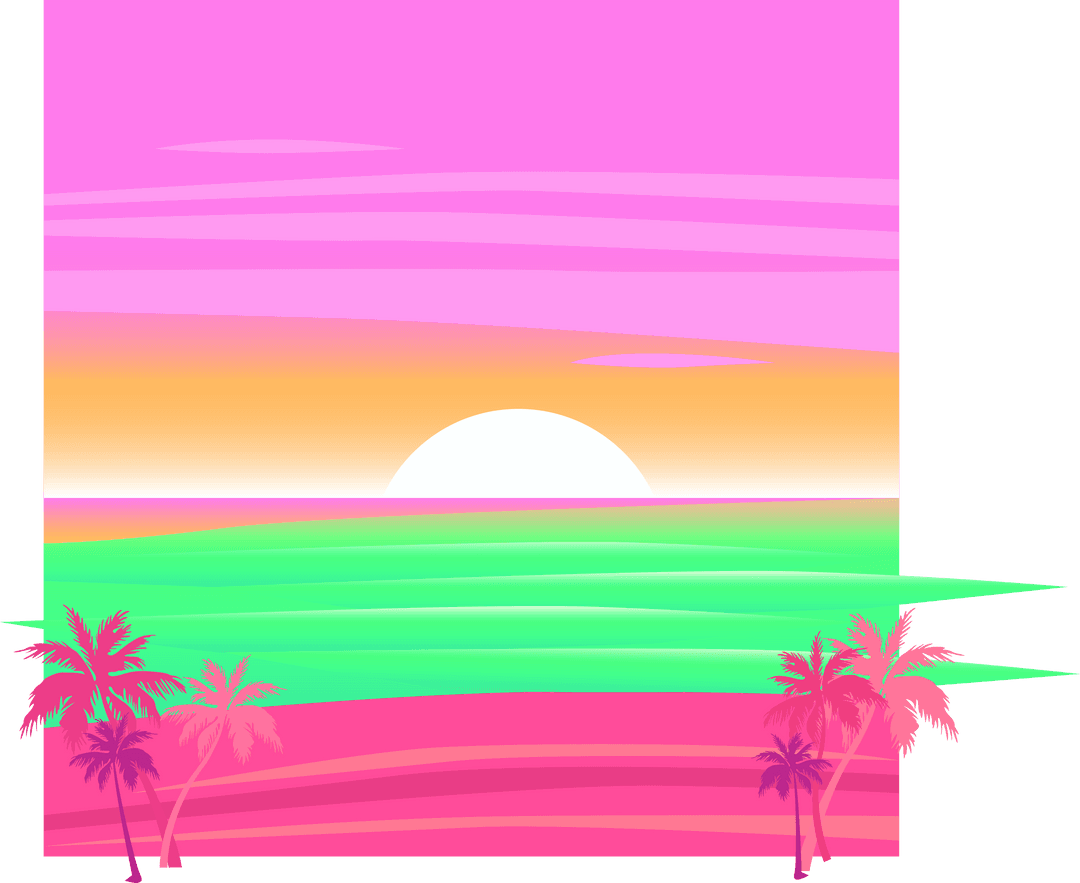 Tropical Sunset Palette on Transparent Background with Palms
