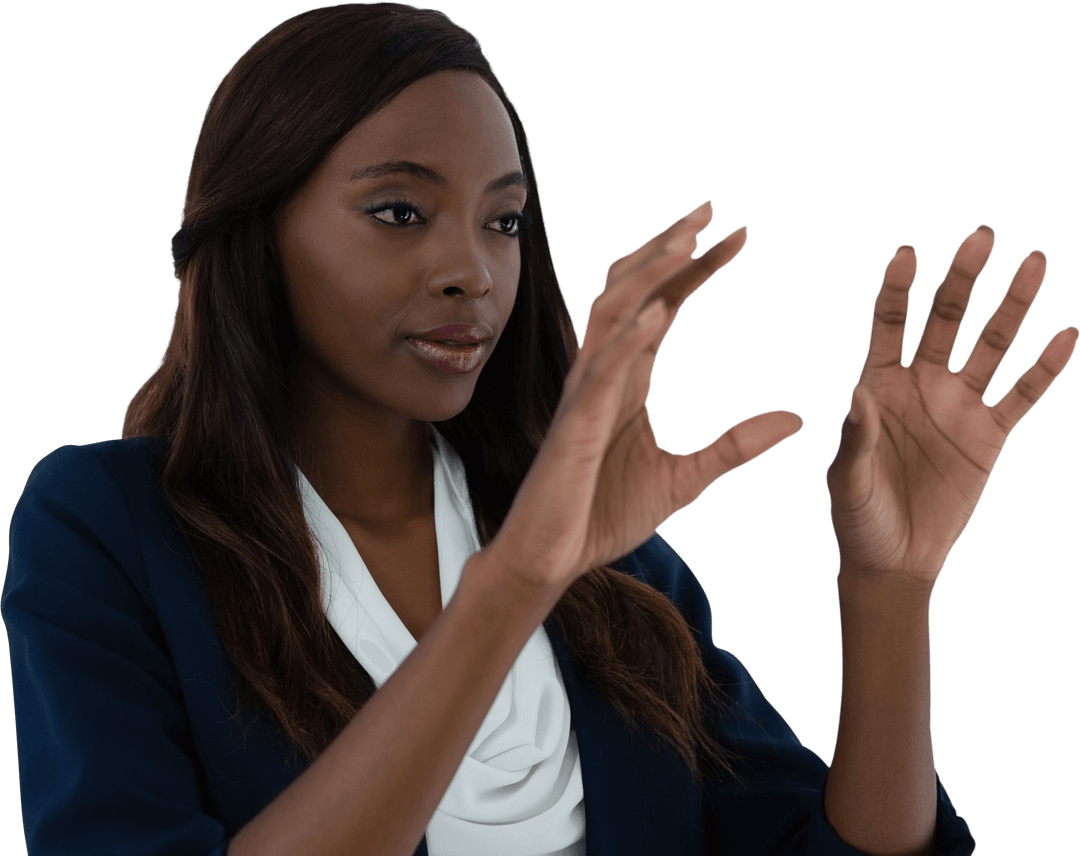 Woman Engaging with Transparent Technology Interface