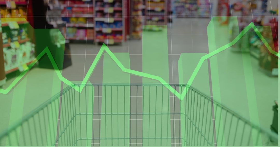 Shopping Cart with Superimposed Green Graph in Store Aisle